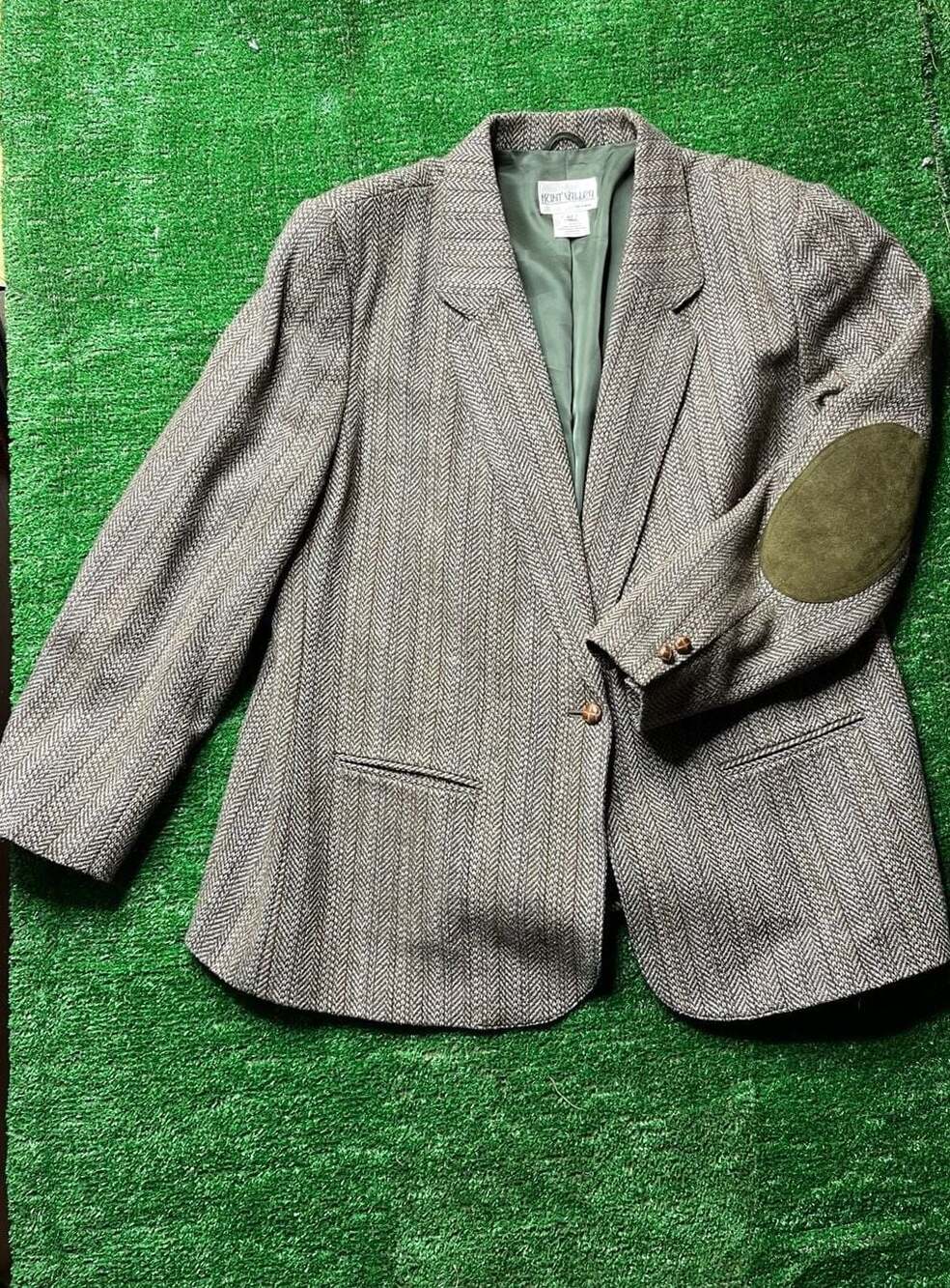 Hunt Valley Vintage Herringbone Tweed Blazer Sport Coat WSuede Elbow Patches
